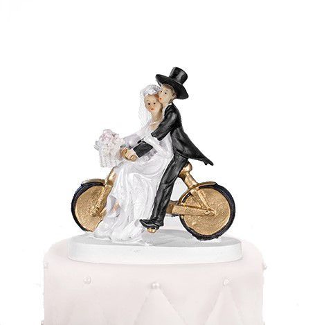 Svadobná figúrka Manželia na zlatom bicykli