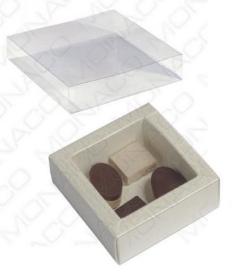 Krabička na pralinky papier+obal plast 60x60, v.32mm slonová kosť 1ks