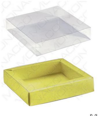 Krabičky na pralinky papier+obal plast 120x120, v.32mm,1ks žltá