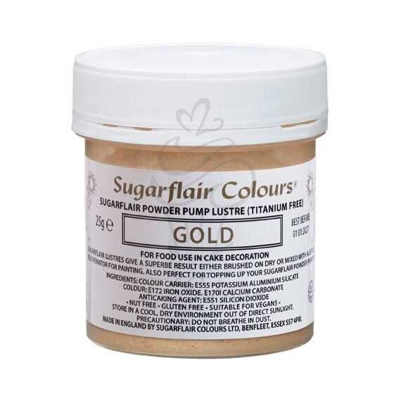 Sugarflair prachová farba s leskom zlatá (Gold) 25g