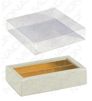 Luxusná krabička na pralinky biela koža 145x75x35mm, 1ks