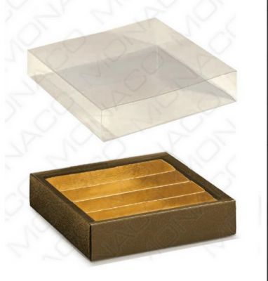 Luxusná krabička na pralinky hnedá koža 145x145, v.35mm