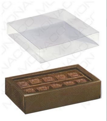 Luxusná krabička na pralinky hnedá koža 145x75x35mm, 1ks
