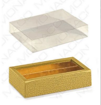 Luxusná krabička na pralinky zlatá koža 145x75, v.35mm 1ks