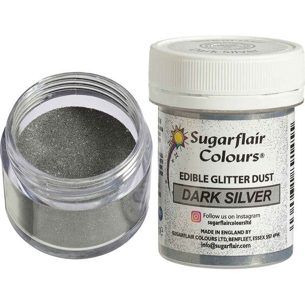 Sugarflair prachová farba s leskom strieborná (Dark Silver) 10g