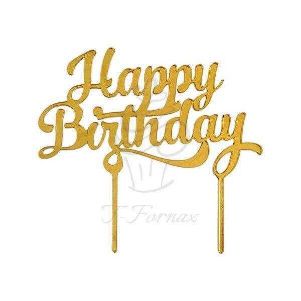 Zápich na tortu Happy Birthday zlatý zrkadlový
